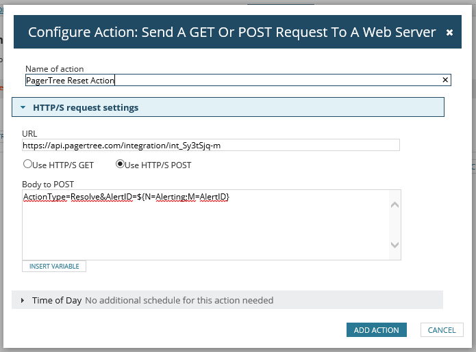 Solarwinds PagerTree Reset Action